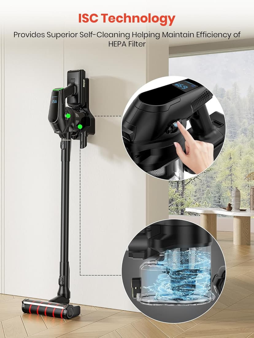 Honeywell Self-Cleaning Cordless Vacuum Cleaner, 8-in-1 Lightweight Stick Vacuum with 60Mins Runtime, Powerful Suction, Rechargeable Cordless Vacuum for Pet Hair/Carpet/Hardwood Floor, VC16