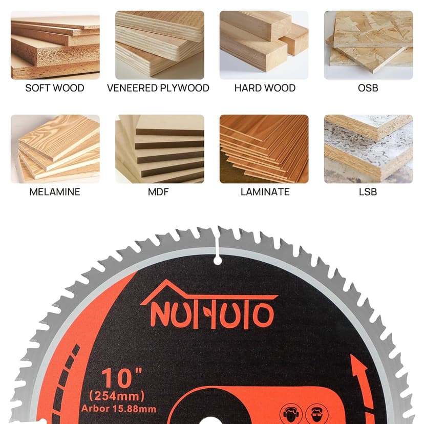 2 Pack 10" 80T Circular Saw Blade, Saw Blade Arbor Size 5/8-inch, TCT ATB for Cutting Wood, Plastic, PVC, Acrylic,by NUTTUTO