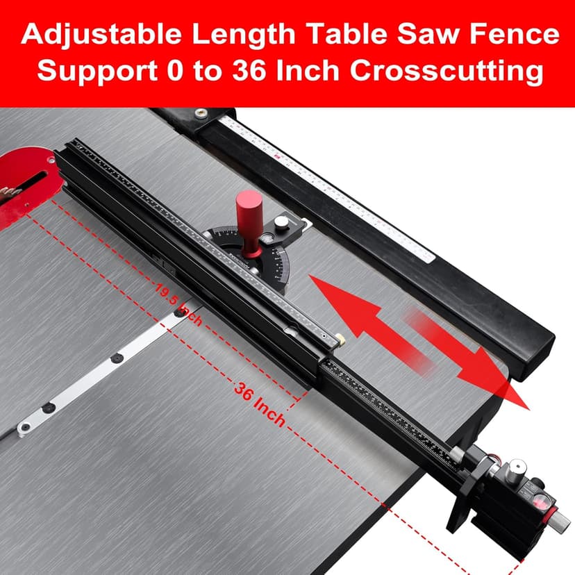 Table Saw Miter Gauge with Micro Adjustable Flip Stop and Extendable Fence and Quick Angle Stop for Table Saw Band Saw Router Table Fit 3/8 x 3/4" T Slot for Woodworking Crosscut, Miter Cut