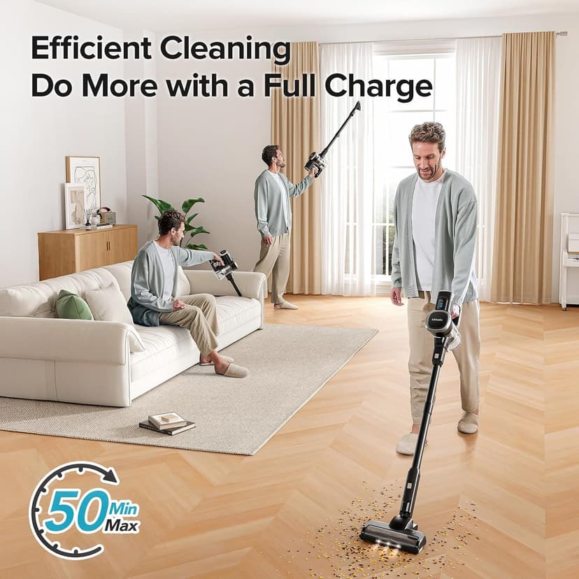 Lubluelu Cordless Vacuum Cleaner, Max 50 Mins Runtime, Stick Vacuum with Touch Screen,Lightweight Vacuum for Carpet, Home Hardwood Floor and Pet Hair.