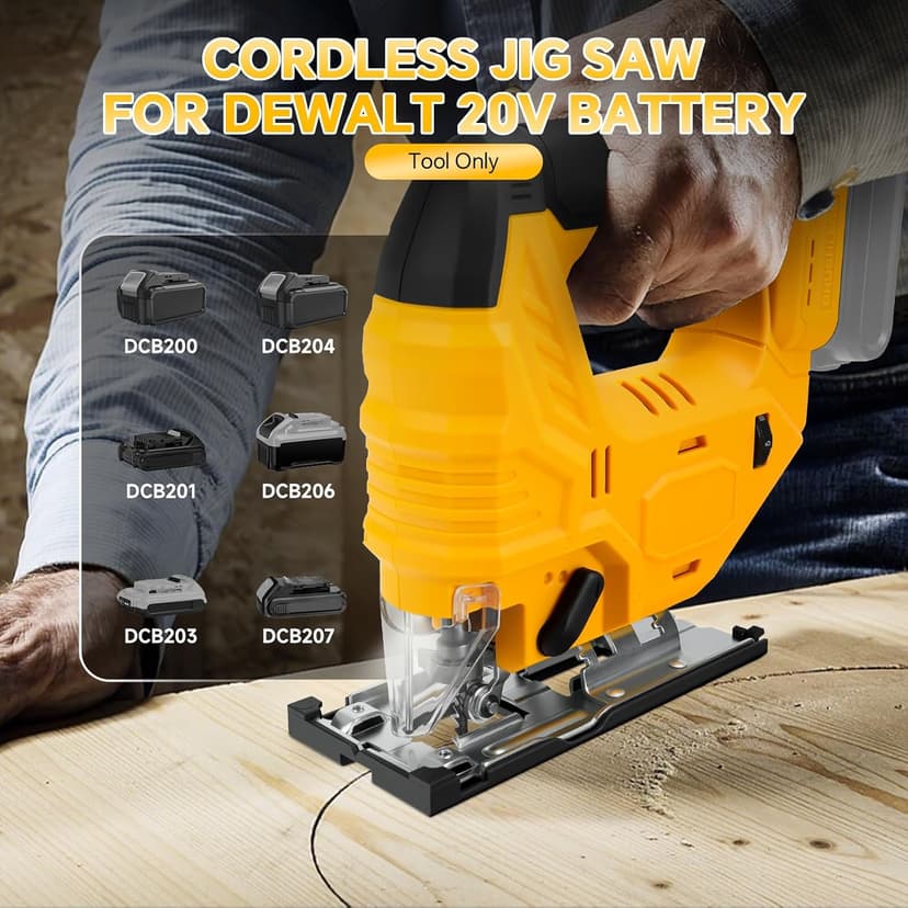 Cordless Jig Saw for Dewalt 20v Battery, Brushless Jigsaw with LED Light, 7 Variable Speed, 45° Beveled Cuts, 4 Orbital Settings, 3 Jigsaw Blades for Wood/Metal Cutting