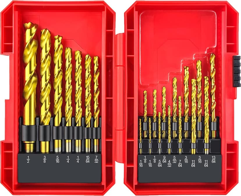 Titanium Twist Drill Bit Set 21 Piece Fit for Cutting Hard Metals，Such as Stainless Steel, Aluminum Alloy and Titanium Alloy 21 Pieces