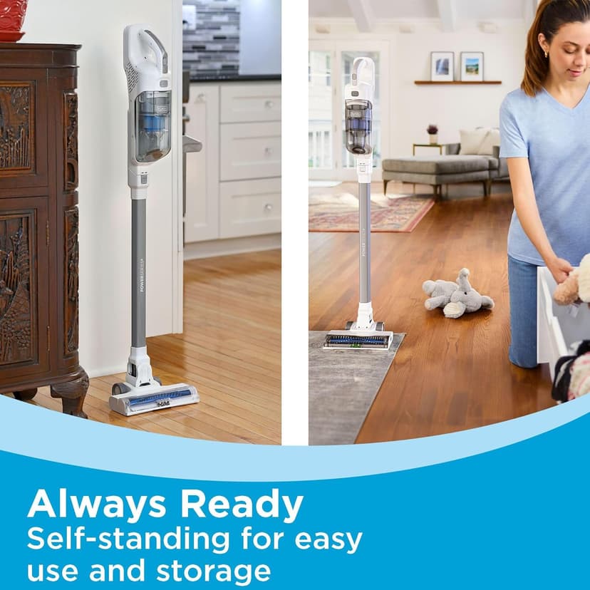 BLACK+DECKER POWERSERIES+ 16V MAX Cordless Stick Vacuum with LED Floor Lights, Lightweight, Multi-Surface, White (BHFEA420J)