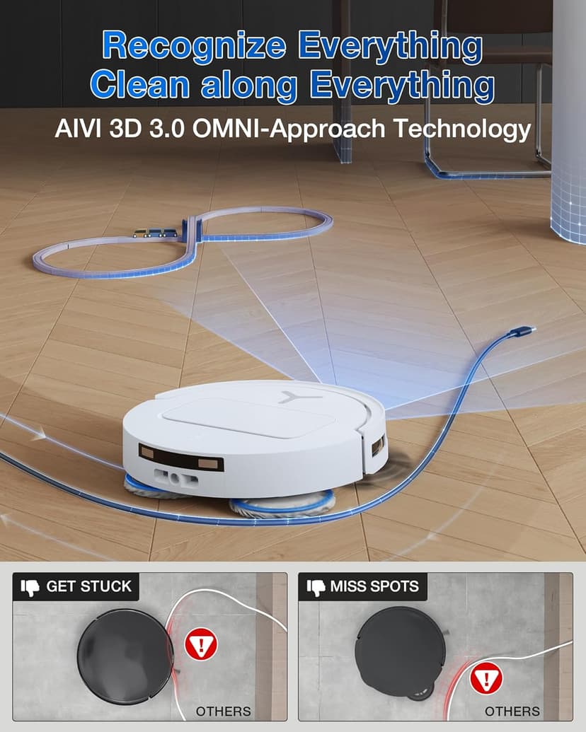 ECOVACS DEEBOT T50 PRO Omni Robot Vacuum and Mop, 3.19” Ultra-Slim, 15,000Pa Suction, ZeroTangle 2.0, TruEdge Edge Cleaning, AIVI 3D Obstacle Avoidance, Auto Mop Wash & Dry, Self-Emptying,White