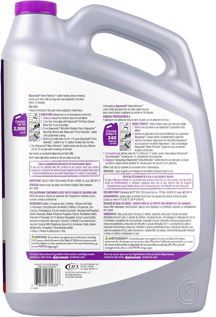 Rejuvenate Shine Refresher Hardwood Polish Restorer Removes Scratches from Wood Floors Restores Shine and Protects Laminate Linoleum Tile Vinyl and more
