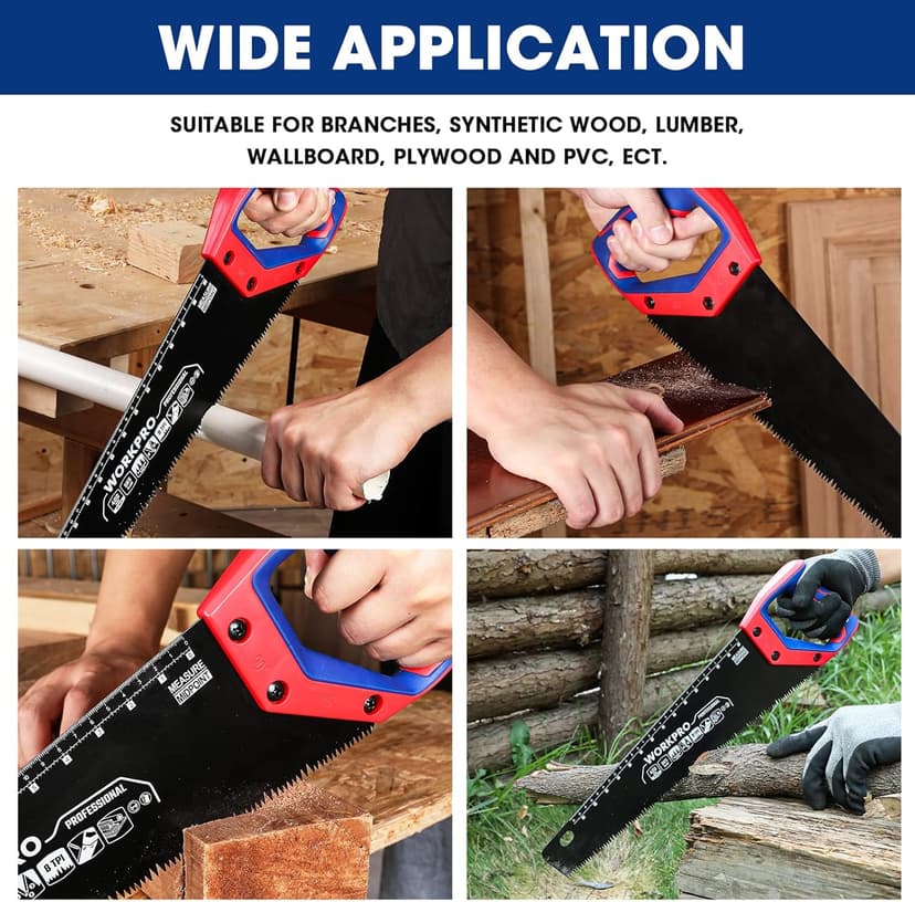 WORKPRO 16-Inch Universal Handsaw with Non-Slip Comfortable Handle, Anti-Rust Wood Saw With Chip Removal Design, Heavy-Duty for Cutting Wood, Laminate, PVC