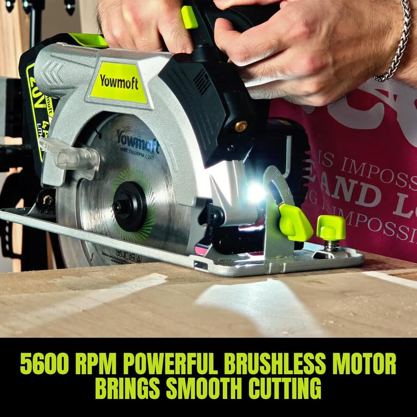 20V Cordless Circular Saw with 6-1/2-Inch Blade, 5600Rpm Brushless Battery Circular Saw with LED Light & Red Beam Guide & Battery and Charger (4.0Ah)