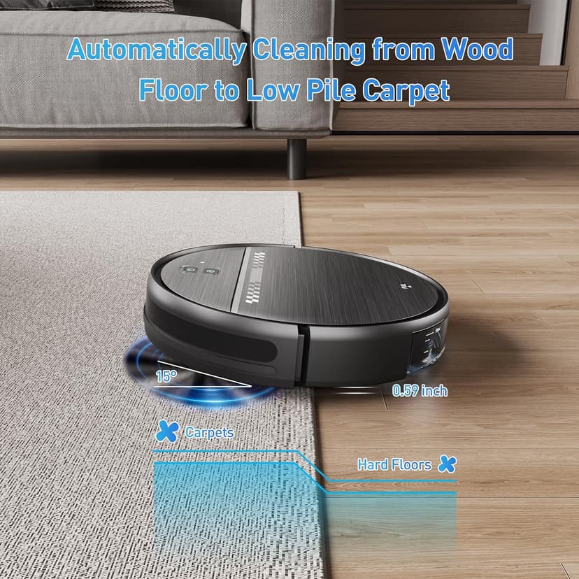 Robot Vacuum and Mop Combo, 2-in-1 Mopping Robot Vacuum Cleaner with 2300Pa Suction, 2.87'' Slim Design, Wi-Fi/App/Voice Control, 3D Obstacle Avoidance&Self-Charging for Hard Floors, Carpets, Pet Hair