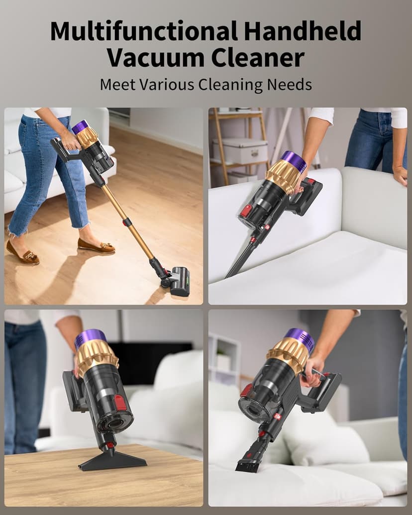 Cordless Vacuum Cleaner, Upgraded 550W 50KPA 60Mins, Vacuum Cleaners for Home, Self-Standing Cordless Vacuum with Brushless Motor, Green Dust Revealing Lamp for Sofa/Pet Hair/Hard Floors/Carpet