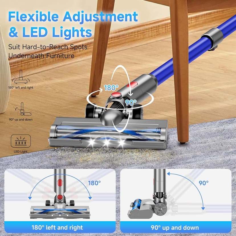 Cordless Vacuum Cleaner, 8 in 1 Powerful Stick Vacuum with 45min Runtime, Anti-Tangle Vacuum Cleaners for Home, Lightweight Handheld Wireless Vacuum for Hardwood Floor Carpet pet Hair, Blue