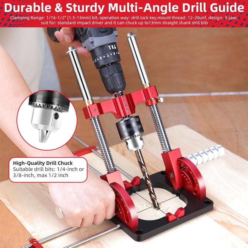 Portable Drill Guide Multi Angle Drill Guide Self-Centering Precision Drilling Jig Attachment for Drilling Angled or Straight Holes,Heavy-Duty 0° to 60° Angle Drilling Guide