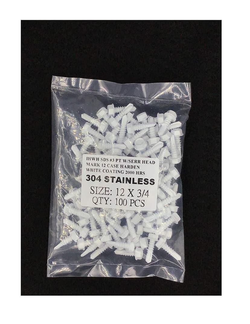 #12 x 3/4" White Hex Washer Head Self Drill Screws 304 Stainless Steel (100 pcs)