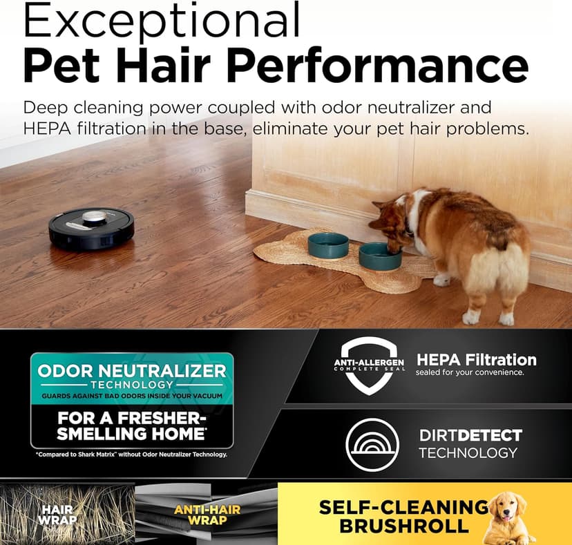 Shark RV2820AE Detect Pro Self-Empty Robot Vacuum with Bagless, 60-day Capacity HEPA Base, 3 Detect & React Technologies, Auto Deep-Clean on Carpets and Hardfloors, NeverStuck Tech, Wi-Fi Black/Bronze