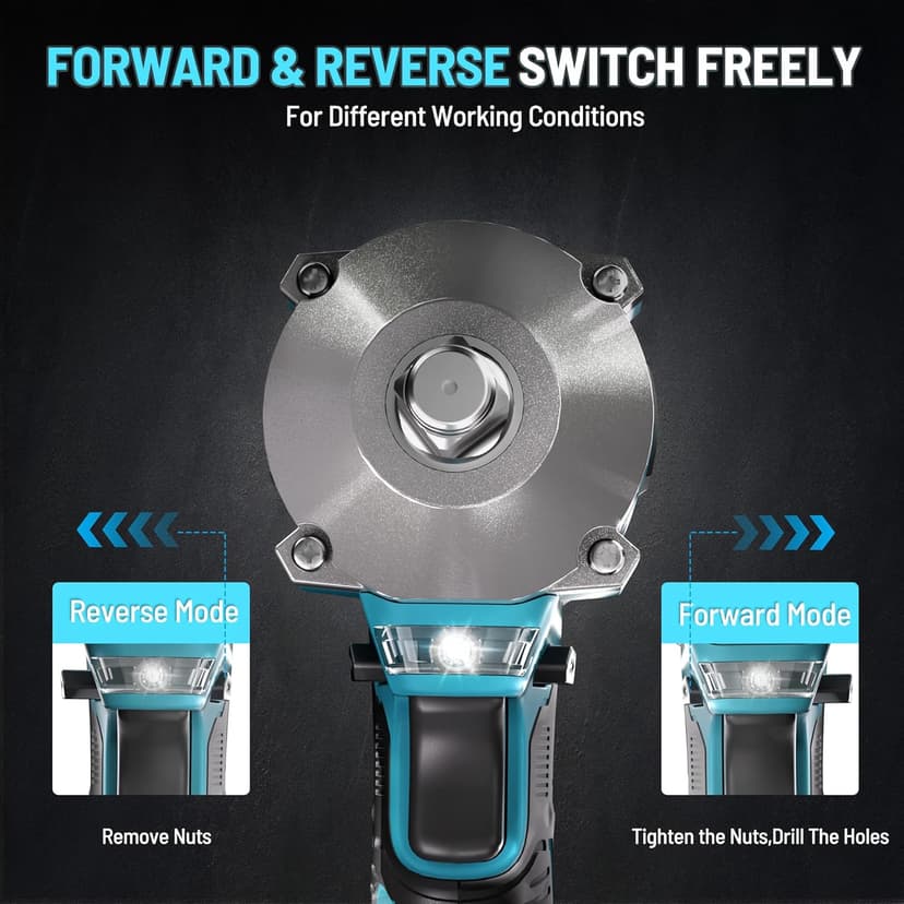 GEVEELIFE 450N.m/332Ft-lbs Brushless Impact Wrench,1/2" Cordless Impact Gun with 4.0Ah Battery & 6 Sockets, Electric Impact Driver for Car/DIY Furniture/Lawn Mower/blue (450N)