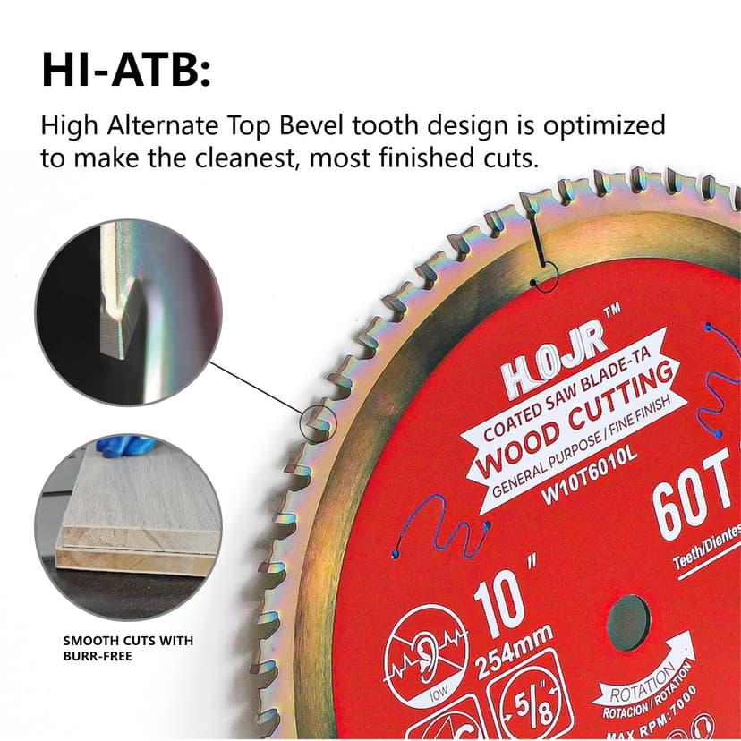 Circular Saw Blades Woodworking TA Series,10" 60-Tooth 5/8" Arbor, for Laminate, Melamine Board, Special Anti-Thermal Adhesion Coating on Cutting Edges -TA,High Finish,Long Life,W10 60T TA