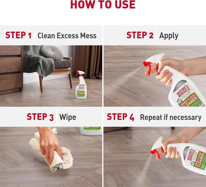 Nature's Miracle Hard Floor Cleaner, 24 Ounces, Dual-Action Stain And Odor Remover Works To Remove Tough Pet Stains And Odors On Sealed Wood And Hard Floor Surfaces