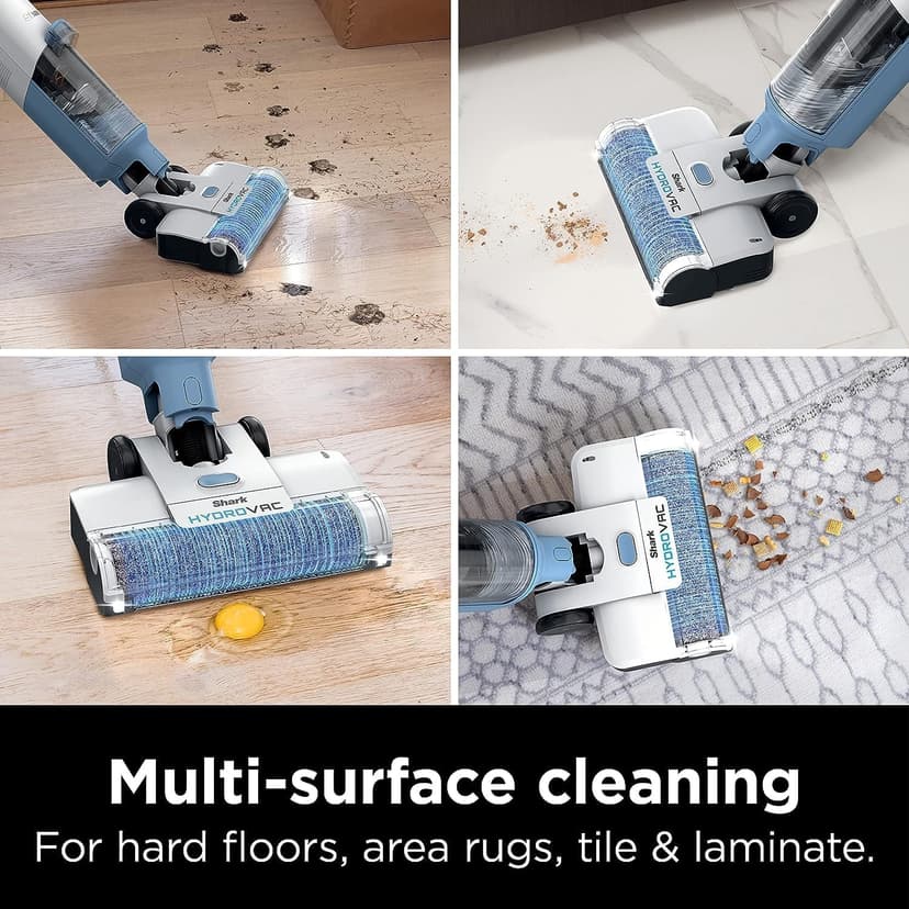 Shark WD201 HydroVac Cordless Pro XL 3-in-1 Vacuum, Mop & Self-Cleaning System with Brushroll for Multi-Surface, Hardwood, Tile, Marble & Area Rugs, Pure Water (Renewed), .38 Qt. Capacity, Blue