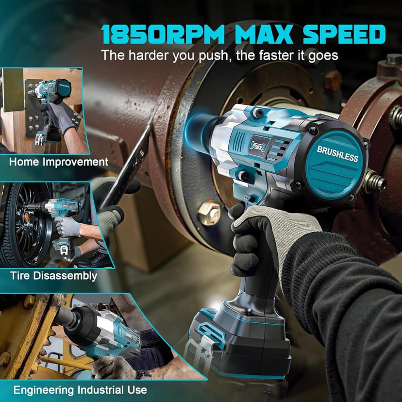 Cordless Impact Wrench 1/2" Compatible with Makita 18V Battery, 1700 Ft-lbs High Torque Impact Driver, Electric Impact Gun with 4 Speed Modes & LED Light for Car, Truck, Mower(Bare Tool)