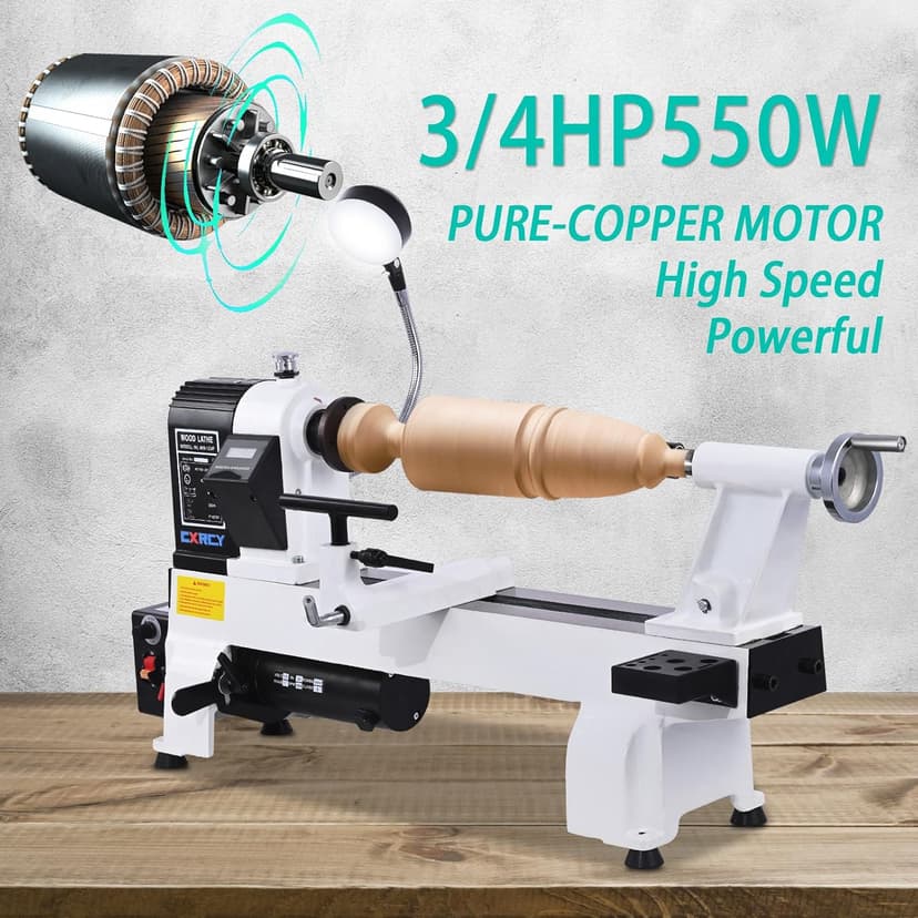 CXRCY 12" x 18" Wood Lathe, Powerful Benchtop Wood Lathe Machine 3/4 HP Infinitely Variable Speed 650-3800 RPM with Lathe Belt & Goggle for Woodworking, Woodturning (Model:WL460-12VF)