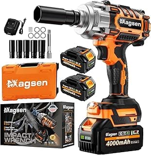 1/2 inch Cordless Impact Wrench, 900Ft-lbs (1200N.m) High Torque Brushless Impact Gun,3800RPM,2x4000mAh Battery, 5 Sockets,LED Light,Electric Impact Motor Variable Speeds for Car/Mower/Pickup