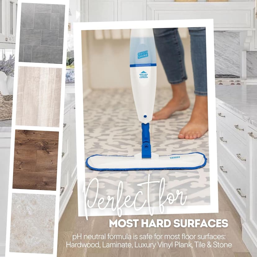 Quick Shine Multi Surface Floor Cleaner 64oz, 2Pk | Ready to Use-Streak Free- No Rinse | Use on Hardwood, Laminate, Luxury Vinyl Plank & Stone | Use in Spray Mops & Vac Mops | Safer Choice Cleaner