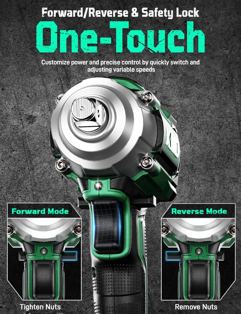 KIMO Impact Wrench 1/2, Max Torque 406ft-lbs (550N.m) & 3000RPM /Premium Brake Stop, 9-Piece Drill & Serewdriver Set, 4 Sockets, Cordless Impact Wrench with 4000mAh Battery, Impact Driver for CarTires