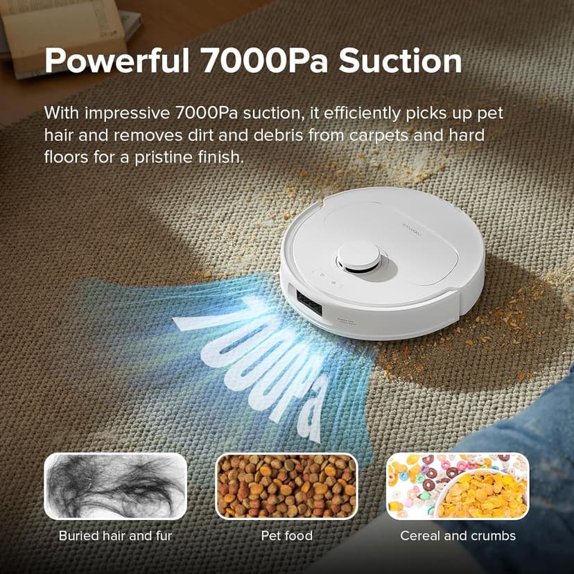 roborock Qrevo S Robot Vacuum and Mop, Self-Drying, Auto Mop Washing, 7000Pa Suction, Self-Emptying & Refilling, 10mm Mop Lifting, 200RPM Spinning Mops, Smart Obstacle Avoidance, White