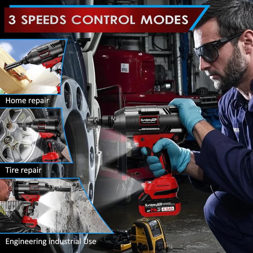 Cordless Impact Wrench 1600Ft-lbs - 2100N·m High Torque Impact Gun with 2 * 4.0Ah Battery - 3/4 Inch Brushless Impact Driver with 3/4" to 1/2" Adapter & 5 Sockets & Case for Car Truck Home