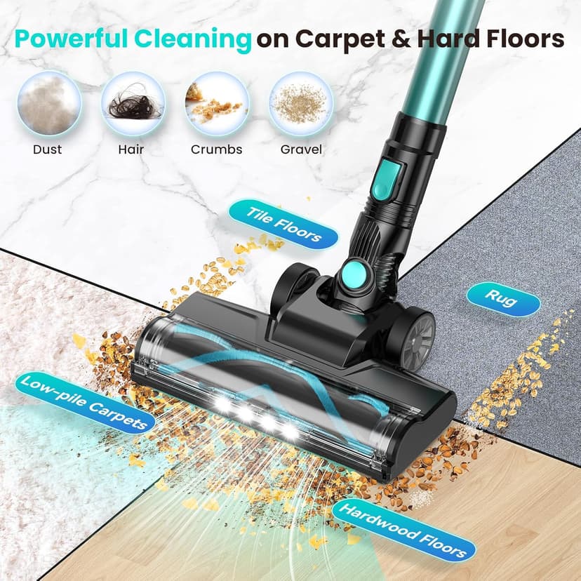 N3T Cordless Vacuum Cleaner,Wireless Stick Vacuum with 40mins Runine,Self-Standing,Anti-Tangle Brush,Rechargeable Lightweight Vacuum Cleaner for Home,Hardwood Floor,Pet Hair, Carpet-Green