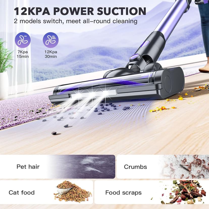 Cordless Vacuum Cleaners for Home with Powerful Suction,Stick Vacuum Cordless Rechargeable,Up to 35 Mins Runtime,Lightweight Hardwood Floor Vacuum for Pet Hair,Carpet(Deep Purple)