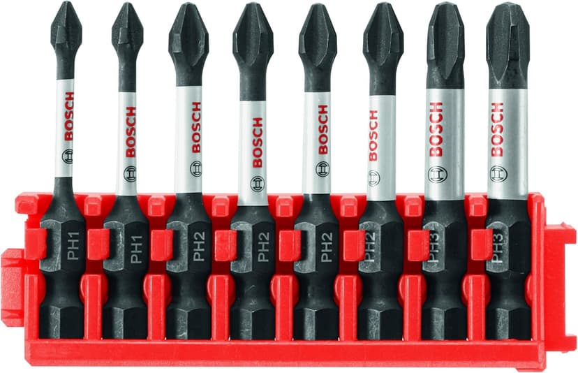 BOSCH CCSPHV208 8-Piece Assorted Set 2 In. Impact Tough Phillips Power Bits with Clip for Custom Case System