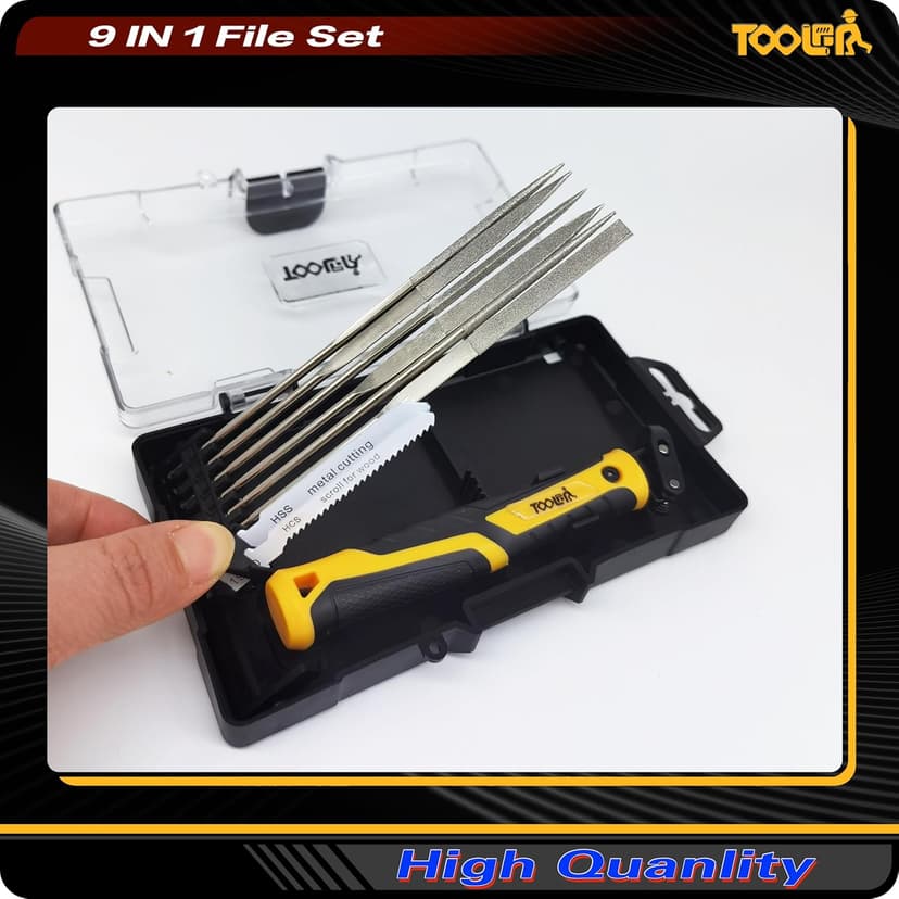 8-In-1 Needle File & Saw Set With Storage box, 6 pcs Small Diamond Files, for Metal, Jewlers, Wood, Leather and Plastic, Ergonomic Designed Handle With Quick Change Mechanism