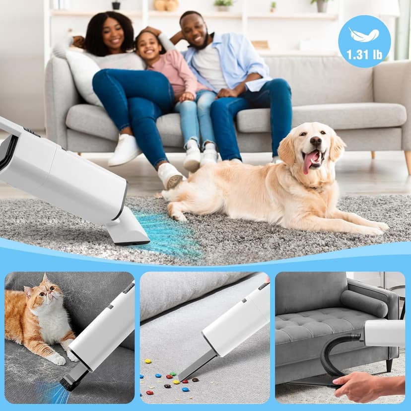 Pet Hair Handheld Vacuum Cordless Car Vacuum, 20000PA High Power, Portable Lightweight Rechargeable Hand Vacuum for Home, Pet and Car