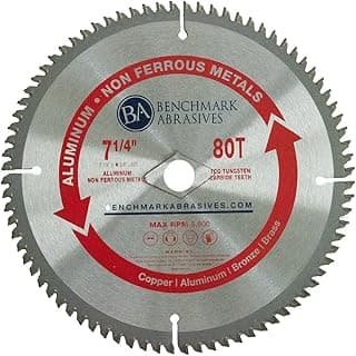 Benchmark Abrasives TCT 7-1/4 Inch Circular Saw Blade, Tungsten Carbide Tipped Non Ferrous Metal Cutting Saw Blades for Cutting Plastic, Fiberglass, PVC, Aluminum Cutting Blade - ‎(7-1/4" - 80 Teeth)