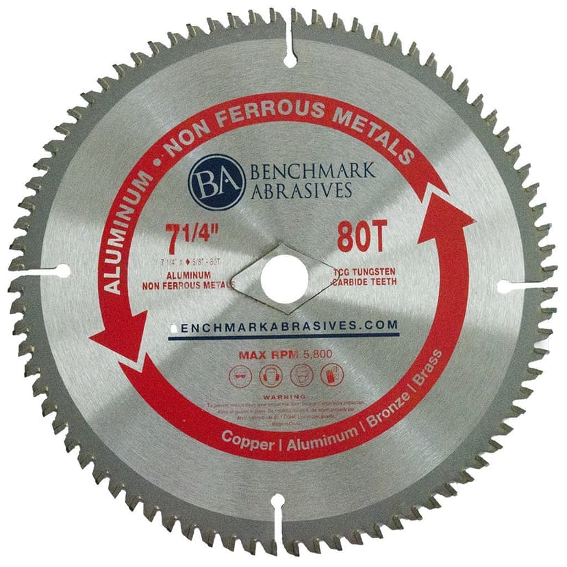Benchmark Abrasives TCT 7-1/4 Inch Circular Saw Blade, Tungsten Carbide Tipped Non Ferrous Metal Cutting Saw Blades for Cutting Plastic, Fiberglass, PVC, Aluminum Cutting Blade - ‎(7-1/4" - 80 Teeth)