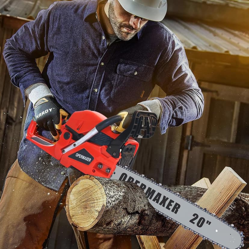 58CC 20 Inch 2-Cycle Gas Powered Chainsaw, 12500r/min 3.8 HP Chainsaw Gas Powered, Low Kickback, Anti-Vibration, Protective Design for Tree Wood Cutting(Red)
