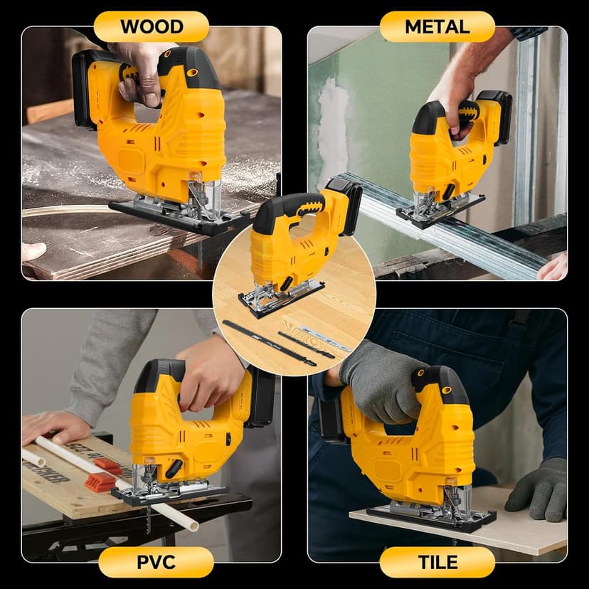 Cordless Jig Saw for Dewalt 20v Battery, Brushless Jigsaw with LED Light, 7 Variable Speed, 45° Beveled Cuts, 4 Orbital Settings, 3 Jigsaw Blades for Wood/Metal Cutting