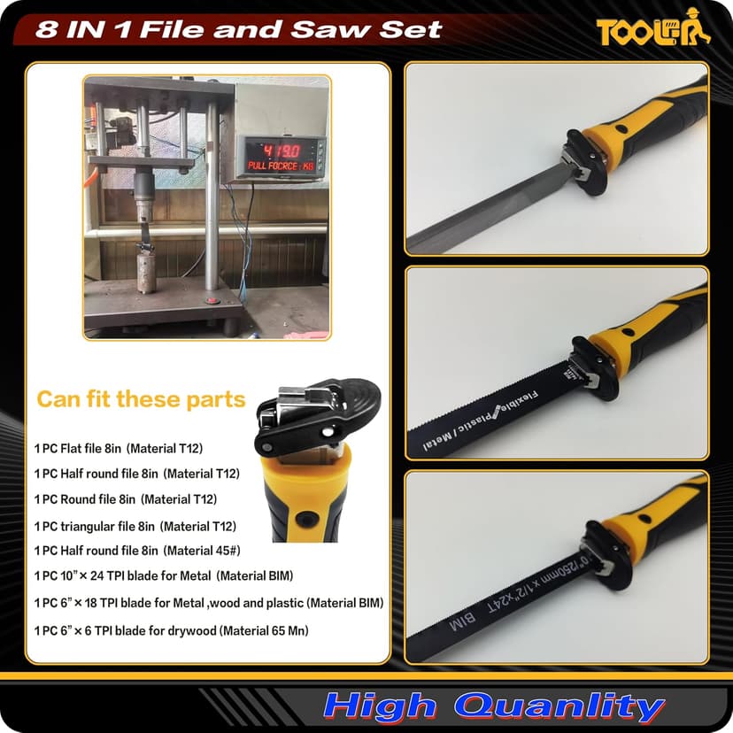 File Set, File & Saw Set. metal file,metal files tools for steel,Professional Steel File Triangle/Flat/Half-Round/Round Files for MetalWoodPlastic,Woodworking, Blade Quick Change Mechanism