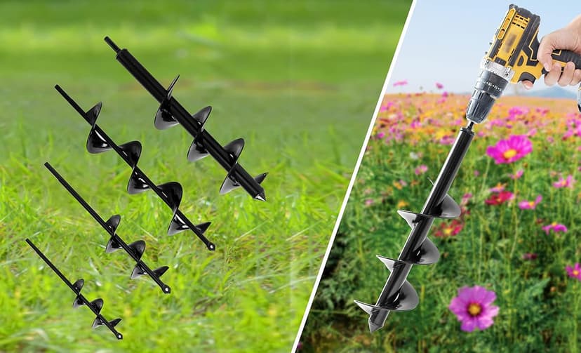 VASGOR Set of 4 (1.6x9, 2.4x12, 3.2x16, 4x16) Auger Drill Bit for Planting - Easy Planter Garden Auger - Bulb & Bedding Plant Augers - Posthole Digger for 3/8” Hex Drive Drill