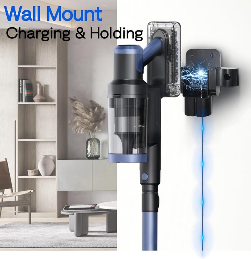 Cordless Vacuum Cleaner, 30KPA 350W Self-Standing Stick Vacuum Cleaner with LED Touch Screen, Charging Wall Mount, 3 Suction Modes, Anti-Tangle Wireless Vacuum for Home/Hair/Carpets/Hard Floor