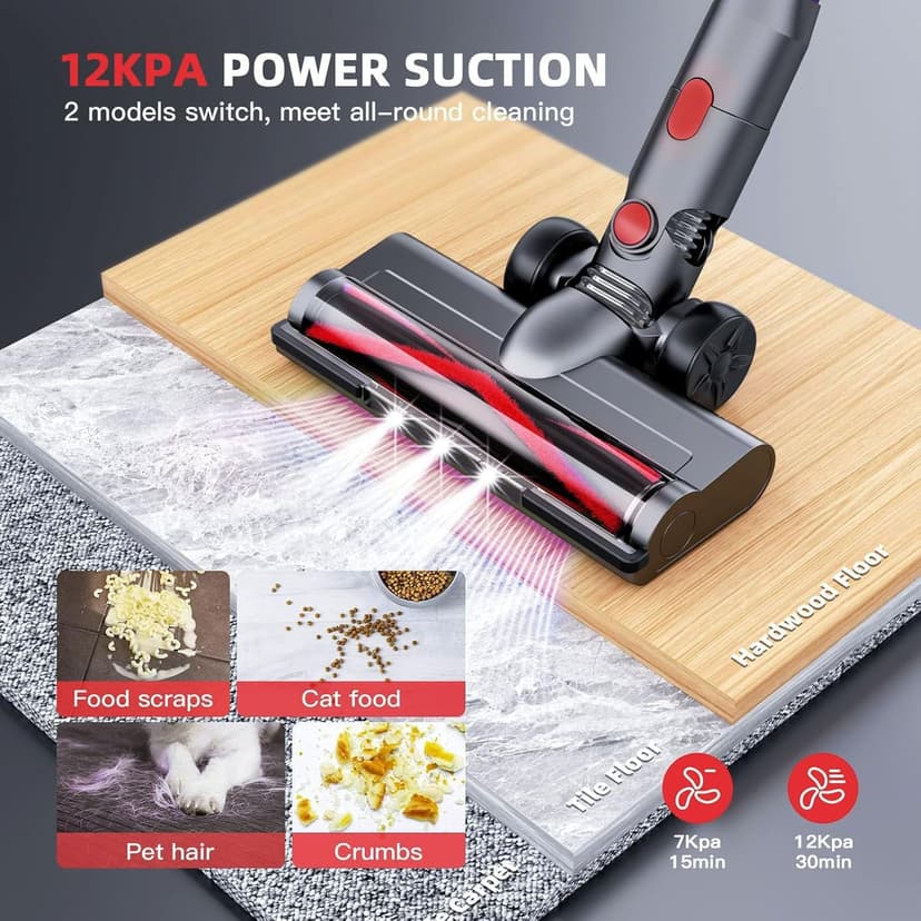 Cordless Vacuum Cleaner,Vacuum Cleaners for Home with Super Suction,Lightweight Stick Vacuum with 35 Mins Runtime,Rechargeable Cordless Vacuum for Carpet, Tile, Pet Hair, Hardwood Floors(Dark Red)