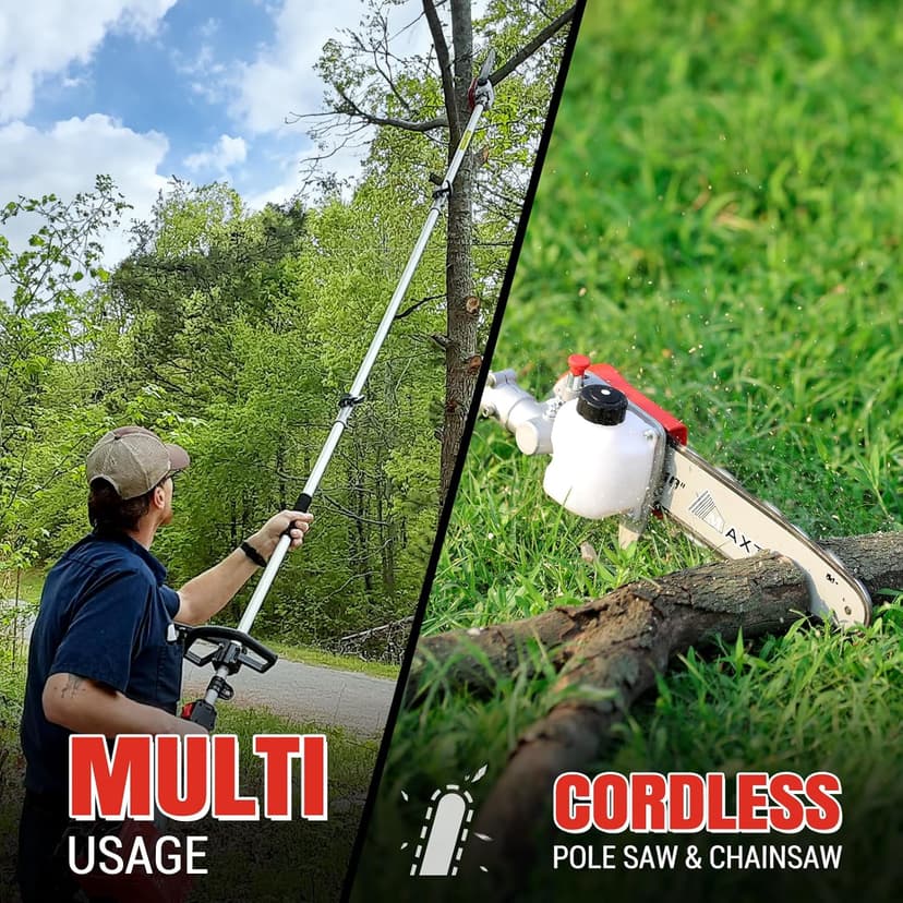Gas Powered Pole Saw, 16-FT Height Reachable Cordless Extension Chainsaw for Tree Trimming with 3.6ft Extension Pole Reach to 16 feet for Tree Limb Branches Pruning, Classical Saw Head