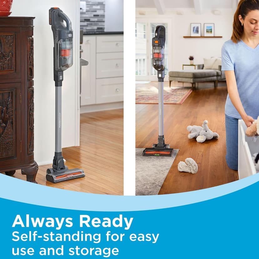 BLACK+DECKER POWERSERIES+ 20V MAX Cordless Stick Vacuum with LED Floor Lights, Lightweight, Removable Battery (BHFEA18D1)