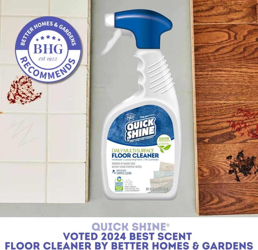 Quick Shine Multi Surface Floor Cleaner 64oz, 2Pk | Ready to Use-Streak Free- No Rinse | Use on Hardwood, Laminate, Luxury Vinyl Plank & Stone | Use in Spray Mops & Vac Mops | Safer Choice Cleaner