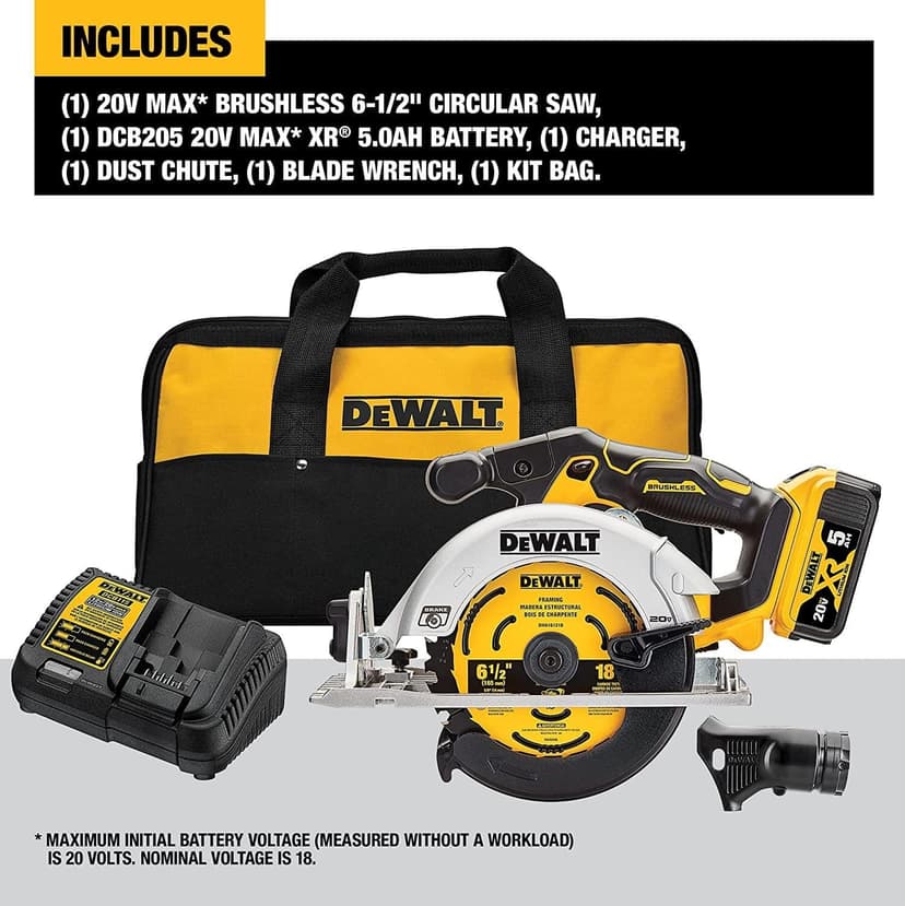 DEWALT 20V MAX* Circular Saw, 6-1/2-Inch, Cordless, Battery and Charger Included (DCS565P1)