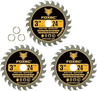 FOXBC 3 Inch Circular Saw Blade 24T Carbide Cuts for Wood, Plastic, PVC, Acrylic, Aluminum with 7/16" Arbor, Compatible with Dewalt, Dremel, Ryobi, Worx, Milwaukee, Ultra-Saws, RotoZip Saws - 3 Pack