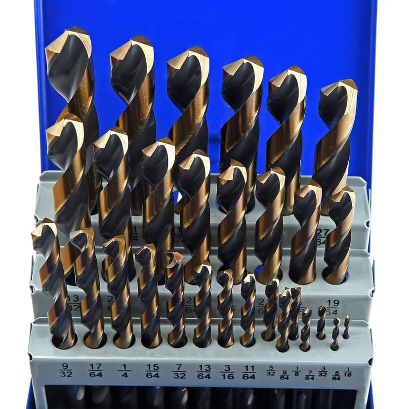 MaxTool Twist Drill Bit Set 29PCs 5% Cobalt HSS M35 Jobber Length Fully Ground for Hardened Steel Metal Cast Iron etc 1/16“ to 1/2”; JBS35G10R029