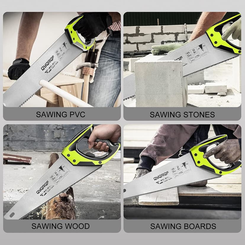14 in. Pro Hand Saw, 11 TPI Fine-Cut Soft-Grip Hardpoint Handsaw Perfect for Sawing, Trimming, Gardening, Cutting Wood, Drywall, Plastic Pipes, Sharp Blade, Ergonomic Non-Slip Handle (green)
