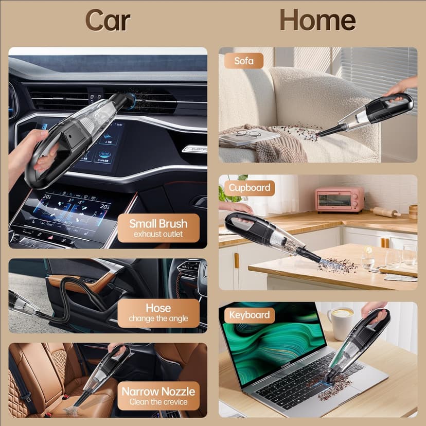 Handheld Vacuum Cordless 7000Pa Suction | Car Vacuum Portable with 650mL Dustbin | 1.43lbs Ultra-Light | 25-Min Runtim | Rechargeable