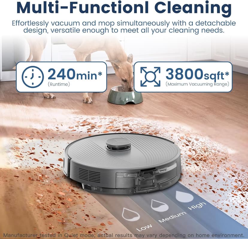 AIRROBO T25+ Robot Vacuum and Mop Combo,5500Pa Powerful Suction, Self-Emptying, 60-Day Capacity, 240 Mins, Smart APP Control, Multi-Floor Mapping，Perfect for Hard Floors, Carpets, and Pet Hair
